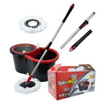 Mop Giratório Limpeza Balde Reforçado Cesto em Inox com 2 Refis Preto Vermelho, Cesto Resistente Preto Mop Giratório Limpeza Balde Reforçado Cesto em Inox com 2 Refis Preto Vermelho, Cesto Resistente Preto