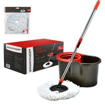 Mop Giratório Plástico + Refil Limpeza Balde Esfregão 360 Spin