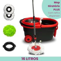 Mop Giratório Plus Com Cesto Em Inox Cabo 150cm Completo Vermelho Kaftor