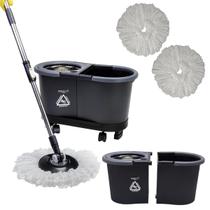 Mop Giratório Profissional Giratório 360 Com Balde Separador de Água de 10 Litros + Refil Perfect Pró