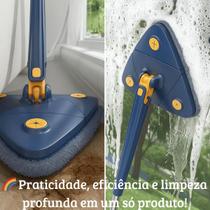 Mop Giratório Triangular 360 Graus com Cabo Longo e Microfibra para Limpar Cantos, Tetos, Vidros, Paredes e Pisos com Facilidade