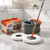 Mop Giratório Turbo 360 Com Centrífuga Inox 2 Refis Microfibra Mop Giratório Turbo 360 Com Centrífuga Inox 2 Refis Microfibra