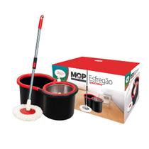Mop Limpeza Giratorio Esfregao Cesto Em Inox 2 Refil Cor Preto Vermelho