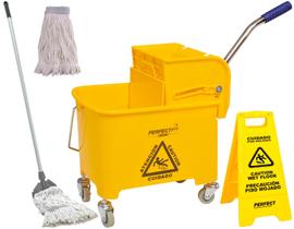 Mop Perfect Carrinho Limpeza 20 Litros + Placa Sinalizadora + Kit