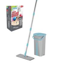 Mop Rapid Clean Flat Lava e Seca Balde Multiuso Esfregão Rodo Celeste CLT-007