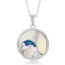 MOP redondo de prata esterlina com pingente de golfinho