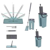 Mop Rodo Com Balde Esfregão Flat Lava E Seca De Microfibra Multiuso limpeza