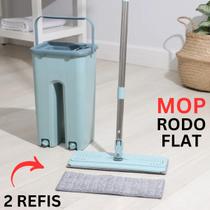 Mop Rodo Flat Esfregão e Balde Lava e Seca Profissional Com 2 Refil Chão Azulejo Piso Parede