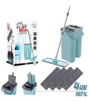 Mop Rodo Flat + Refil Extra Microfibra Esfregão Wash And Dry Tampa Vazao De Agua