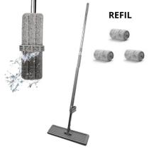 Mop Rodo Magico Flat + 3 Refil Microfibra Extra Limpeza Pisos Delicados Limpa e Seca