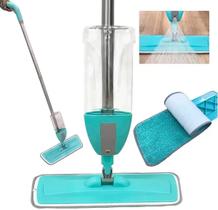 Mop Spray 3 em 1 com Reservatório 400ml Esfregão Mágico de Microfibra Lava Enxágua e Seca Cabeça Giratória 360 Limpeza