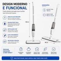Mop Spray 3 em 1 com Reservatório e Refil Microfibra Limpa, Borrifa e Seca Pisos, Porcelanato, Lam