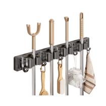 Mop Wall Hook Rack Heavy-Duty, sem perfuração, 5 ganchos, cinza