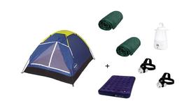 MOR - KIT 1 Barraca Iglu Az 2 p +2 Sacos Dormir+ 2 Lant de Cabç+1 Lumin Portátil Recarreg+1Colchão Multiuso solteiro Fole