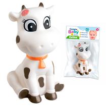 Mordedor Bebê 3 Meses Vaquinha Brinquedo Sensorial Vinil Macio Animais Bichinhos Da Fazenda Branco