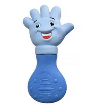 Mordedor bebe mãozinha azul anti stress gengiva dentinhos
