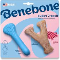 Mordedor Benebone Puppy 2-Pack Rubber Bone e Wishbone Bacon Para Cães Filhotes
