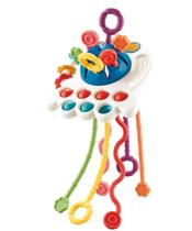 Mordedor Montessori Sensorial Com Cordas Chocalho Silicone