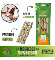 Mordedor Natural Para Cães Palitinho Bovino 4 Unidades Couro Desidratado Petisco Saudável Natuka