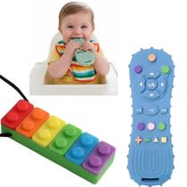 Mordedores de Silicone Divertidos para Bebês Controle Remoto e Blocos de Montar Alívio da Dentição e Desenvolvimento Sensorial Mordedores de Silicone Divertidos para Bebês Controle Remoto e Blocos de Montar Alívio da Dentição e Desenvolvimento Sensorial