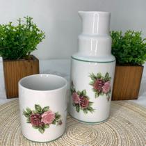 Moringa de porcelana brnca decorada com copo 800 ml Moringa de porcelana brnca decorada com copo 800 ml