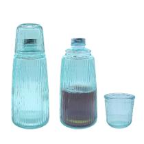 Moringa De Vidro Canelado Azul Com Copo Para Água 1l Moringa De Vidro Canelado Azul Com Copo Para Água 1l