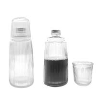 Moringa De Vidro Canelado Transparente Com Copo Água 1l