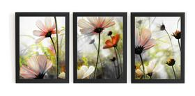 Mosaico 3 Quadros Grandes Flores Decorativas Sala De Estar
