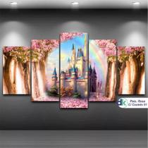 Mosaico 5 Peças Mdf 6mm Paisagem Rosa Com Castelo 01