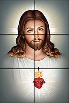 MOSAICO EM AZULEJO SAGRADO CORAÇÃO DE JESUS 40x60cm - 100% AZULEJO