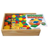 Mosaico Geométrico 100 Peças Madeira Brinquedo Educativo