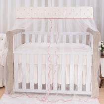 mosquiteiro avulso para berço americano bordado de gotinhas na cor palha com rose