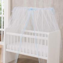 Mosquiteiro Berço Americano Comum Simples Acabamento Viés Azul Bebê Menino