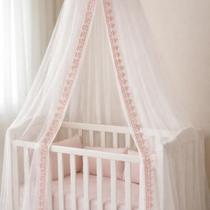 Mosquiteiro Dossel Tule Voil Fino Bebê Berço Luxo Guipir Rosa Rose Sofisticado Menina