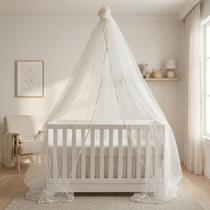 Mosquiteiro para Berço com Pompom Tule Padrão Nacional e Americano Cor:Branco