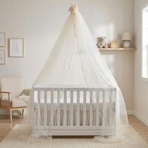 Mosquiteiro para Berço com Pompom Tule Padrão Nacional e Americano Cor:Palha