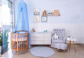 Mosquiteiro Tenda Teto Cabana Dossel Microtule Para Berço Azul Bebê Serenity