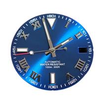 Mostrador Azul Sunburst De 29mm Estilo Wimbledon Com Números Romanos Para Movimento NH35, NH36, NH38