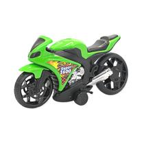 Moto Brinquedo Verde Super 1600 Esportiva de Fricção com Rodas Largas e Carenagem Aerodinâmica e Toques Cromados