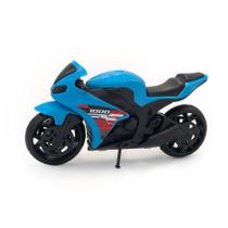 Moto de Brinquedo Azul Pequena Rodas Esportivas com Apoio