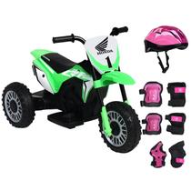 Moto Elétrica Infantil 3 Rodas CRF 450R Honda 6V Bel com Kit Proteção Capacete EPS M Redinha para Crianças