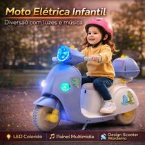 Moto Elétrica Infantil Azul Baby Dino com Luz Som USB Recarregável
