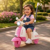 Moto Elétrica Infantil com Empurrador Rosa Entrada para Pendrive Entrada Auxiliar Sons Moto Elétrica Infantil com Empurrador Rosa Entrada para Pendrive Entrada Auxiliar Sons