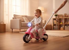 Moto Elétrica Infantil com Empurrador UNITOYS Rosa - Scooter com LED e Controle Adulto Moto Elétrica Infantil com Empurrador UNITOYS Rosa - Scooter com LED e Controle Adulto
