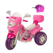 Moto eletrica infantil fashion sprint turbo pink com capacete e baú