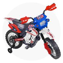 Moto Eletrica Infantil Motocross Azul com Faróis e Rodinhas Apoio