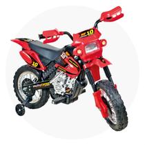 Moto Eletrica Infantil Motocross Vermelha com Faróis e Rodinhas Apoio - HOMEPLAY