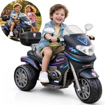 Moto Elétrica Infantil Passeio Triciclo Rosa Menina 12v Com Capacete Sprint Turbo Power Preta Suporta Até 45 KG