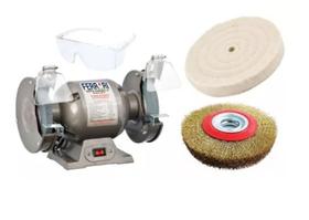 Moto Esmeril 6 Pol. 110 220 V + Escova De Aço + Roda De Pano