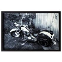 Moto estradeira quadro retrô com vidro e moldura em madeira Moto estradeira quadro retrô com vidro e moldura em madeira